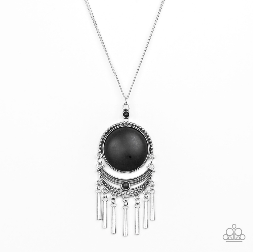 Silver and black necklace and earrings